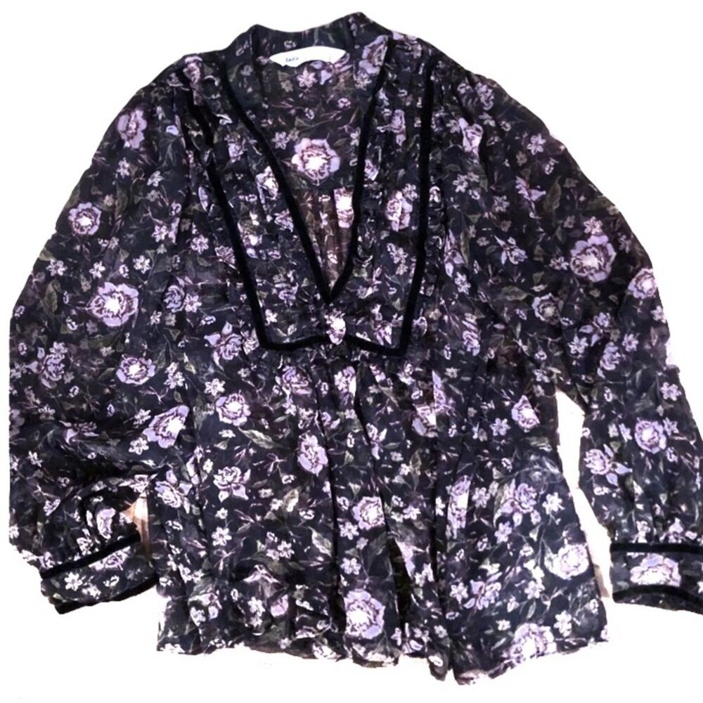 Zara Floral Blouse Black Pink Sheer